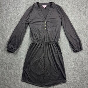 Lilly Pulitzer Women's Beckett Shirt Dress Split V-Neck Long Sleeve Sz XXS Black